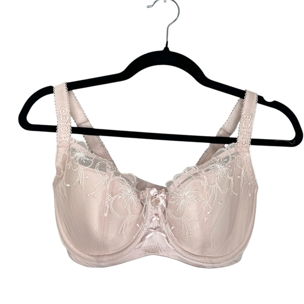 Charade by Change Denmark pastel pink embroidered lace up underwire bra 32 H
